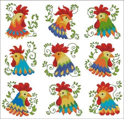 (image for) Jacobean Roosters Colorful